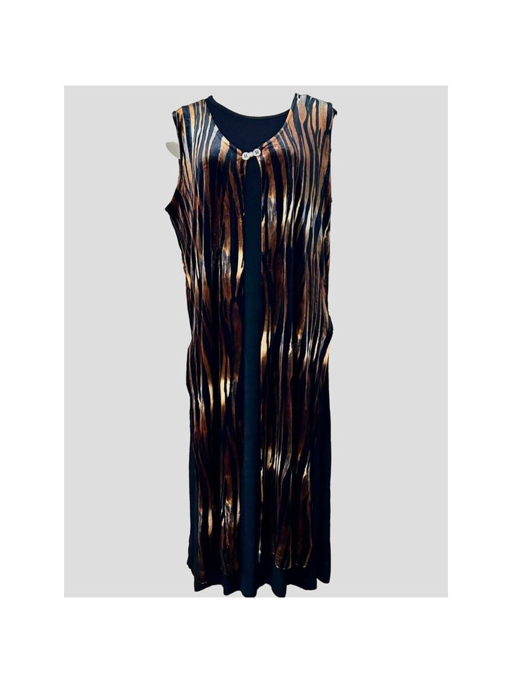 Jostar Brown Black Tiger Print Velvet Sleeveless Maxi Duster OS